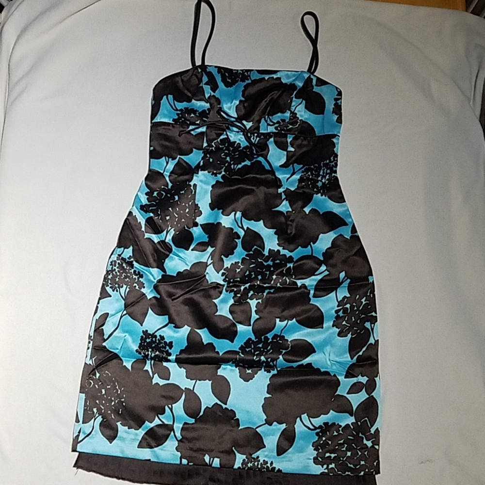 Blue Dress with Brown Flowers